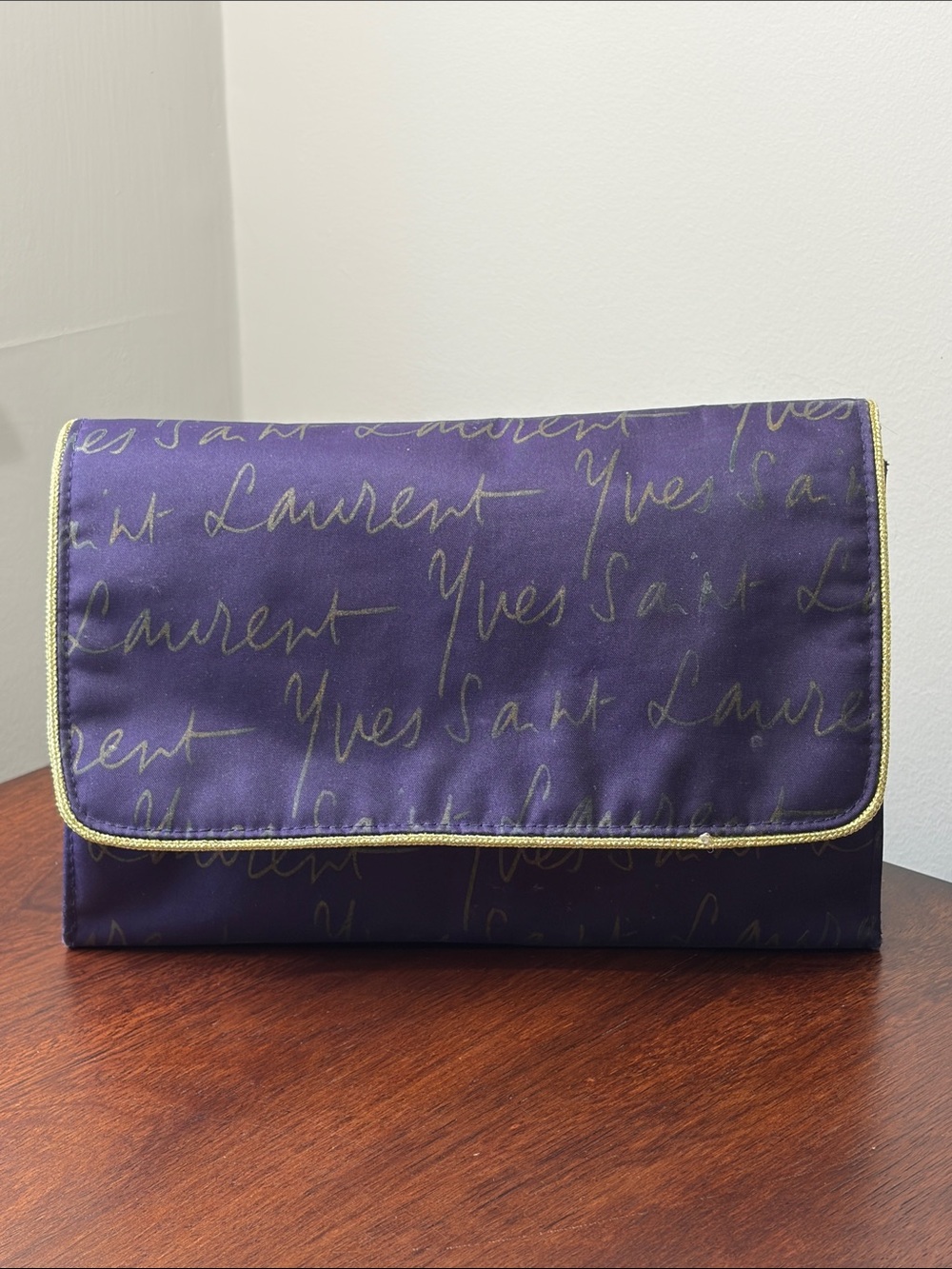 Authentic YSL Yves Saint Laurent Purple & Gold Parfums Pouch / Clutch
